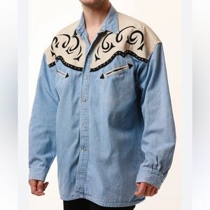 Vintage 1976 Gold River Western Denim Pearl Snap Long Sleeve Shirt